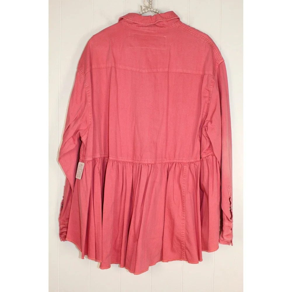 Free People NEW DYLAN Babydoll PINK‎ LOVE Snap button Top XL